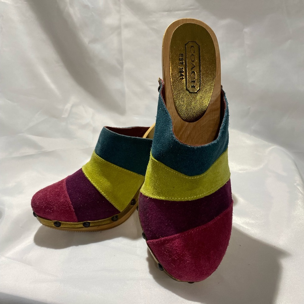NWOT Coach Y2K Katy suede striped mule clogs